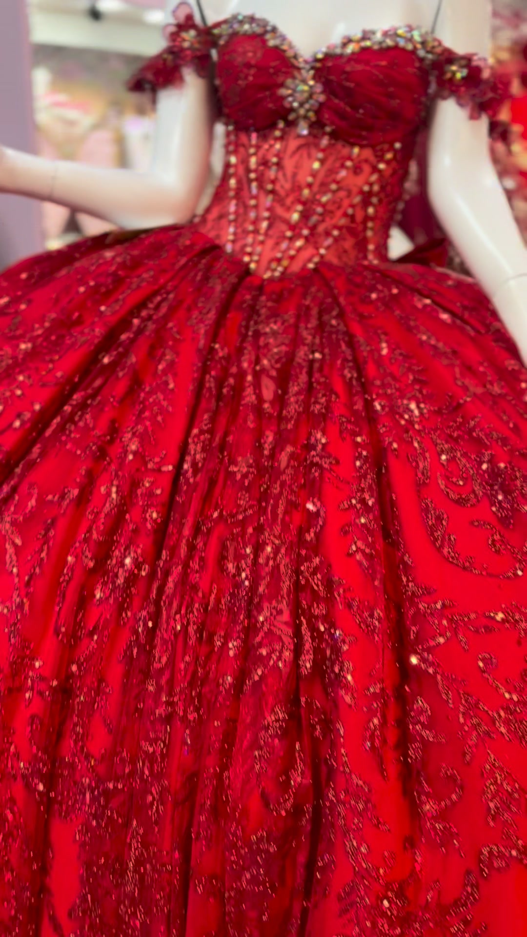 red sparkling quinceañera dress Wisconsin boutique