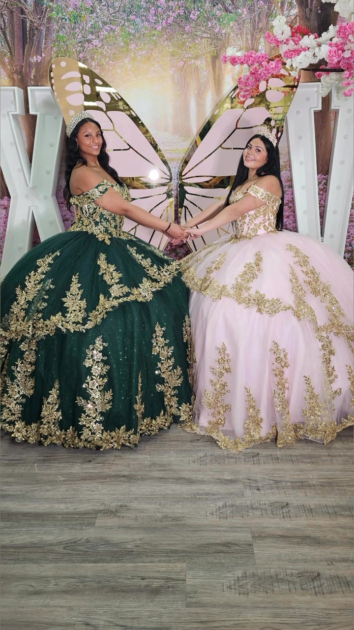 two quinceañera dresses in Greendale boutique near Milwaukee